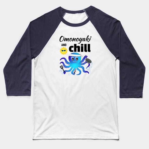 Omonoyaki and Chill with cooking octopus and smiling sun Baseball T-Shirt by WhatTheKpop